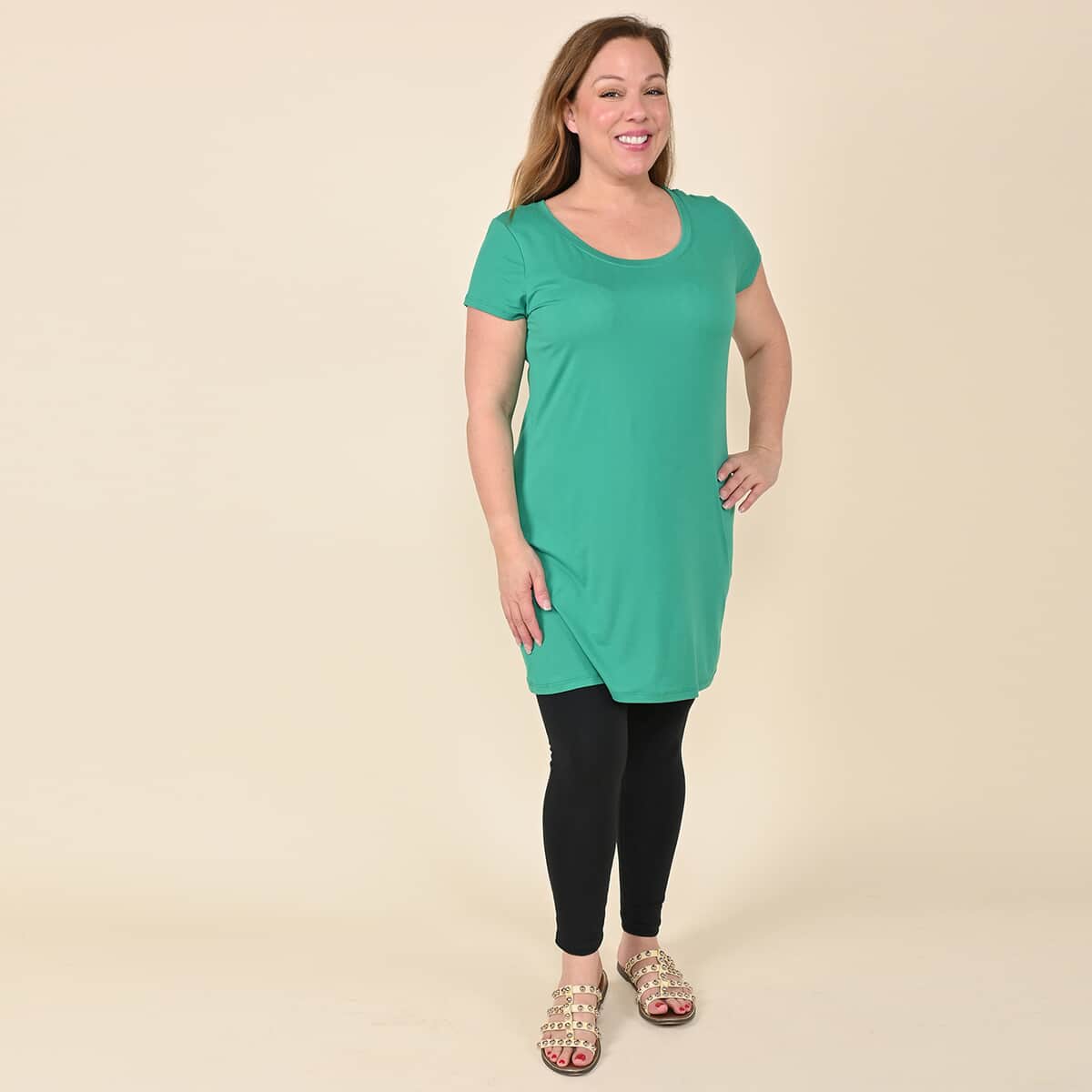 Tamsy Green Emerald Brushed Microfiber Tunic Sleep Shirt - M image number 0