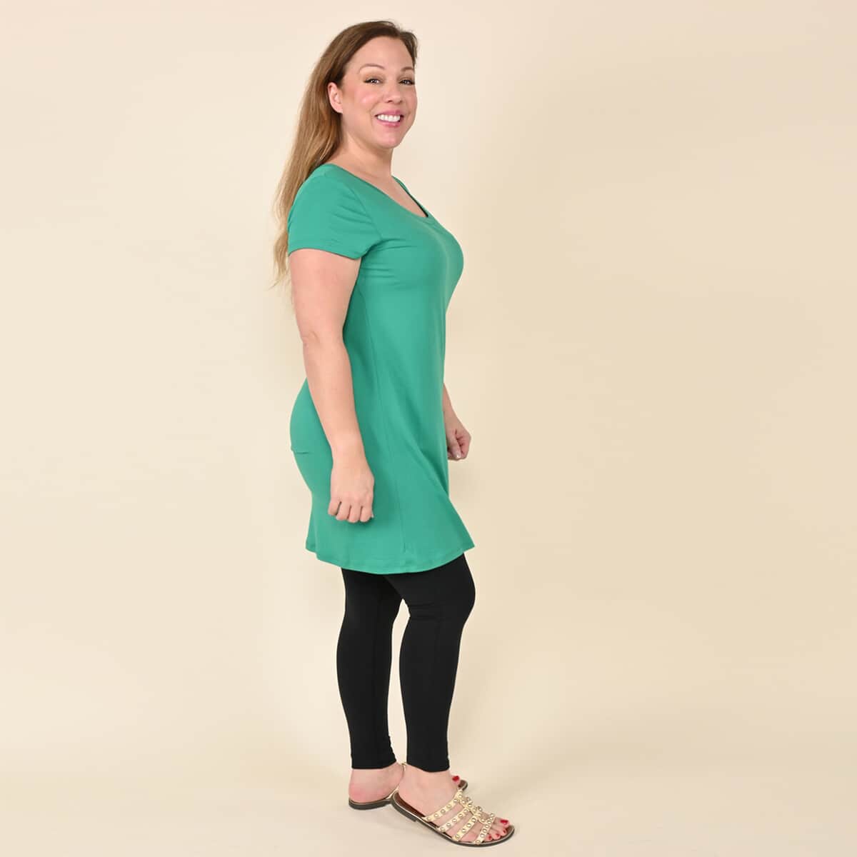 Tamsy Green Emerald Brushed Microfiber Tunic Sleep Shirt - M image number 2