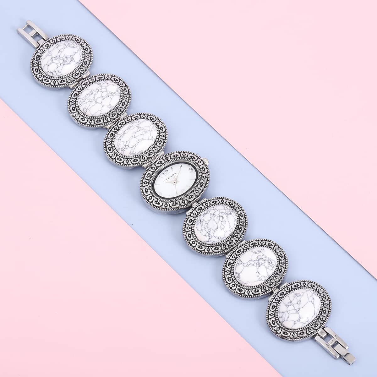 Strada Japanese Movement White Howlite Bracelet Watch in Silvertone 100.00 ctw image number 1