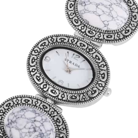 Strada Japanese Movement White Howlite Bracelet Watch in Silvertone 100.00 ctw image number 4