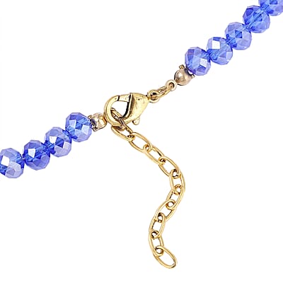Simulated Blue Magic Color Topaz and Blue Austrian Crystal Peacock Necklace 21-23 Inches in Goldtone