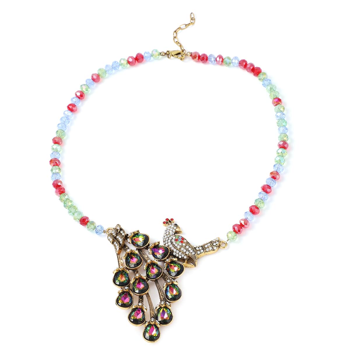 Simulated Multi Color Topaz and Multi Color Peacock Crystal Necklace 21-23 Inches in Goldtone image number 0
