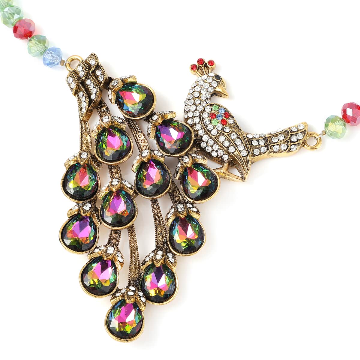 Simulated Multi Color Topaz and Multi Color Peacock Crystal Necklace 21-23 Inches in Goldtone image number 4