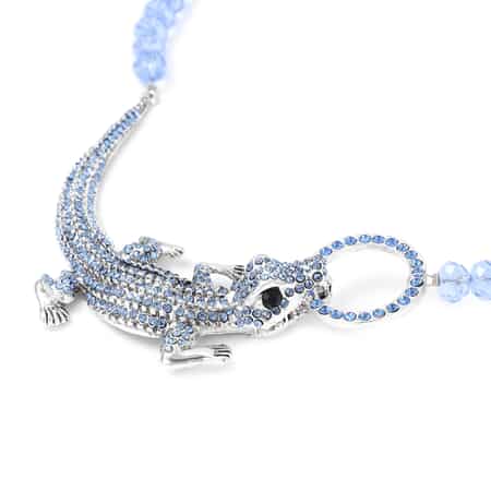 Simulated Blue Sapphire Black and Blue Austrian Crystal Crocodile Necklace  21