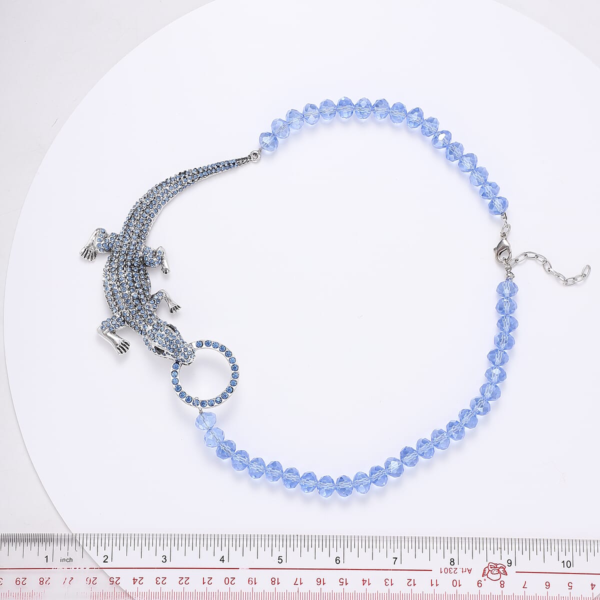 Simulated Blue Sapphire, Black and Blue Austrian Crystal Crocodile Necklace 21 Inches in Silvertone image number 6