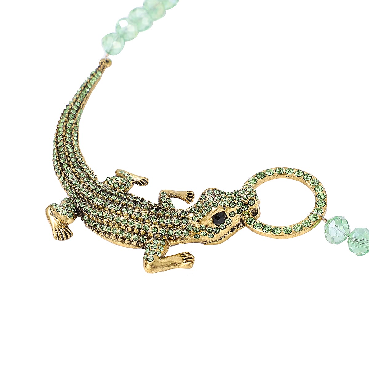 Simulated Green Magic Color Emerald and Green and Black Crystal Crocodile Necklace 21 Inches in Goldtone image number 2