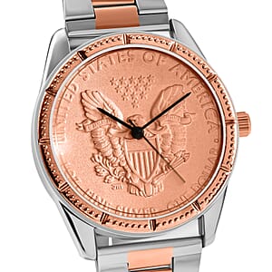 Genoa Miyota Japanese Movement Replica Coin Eagle Pattern Watch with ION Plated RG and Stainless Steel Strap (40mm), Bracelet Watch for Women, Quartz Watch, Japan Movt Watch