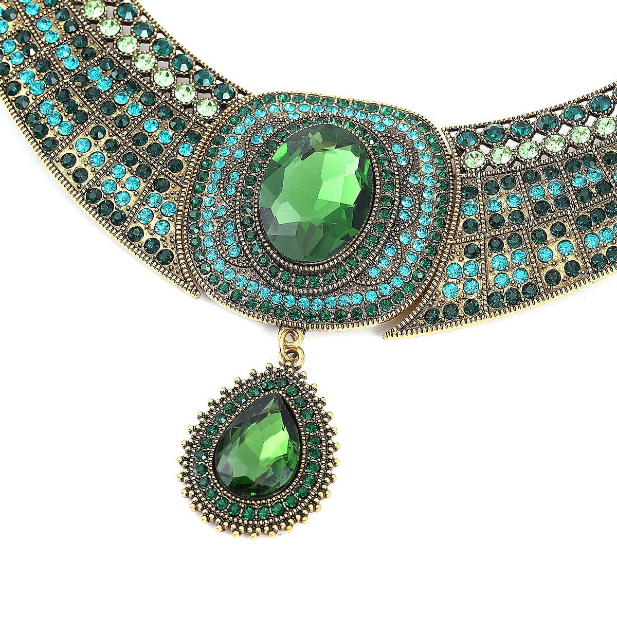 Simulated Green Magic Emerald Multi Strand Necklace in Goldtone| Multi Color Crystal Necklace For Women|Crystal Jewelry For Women (20.5 Inches) image number 2