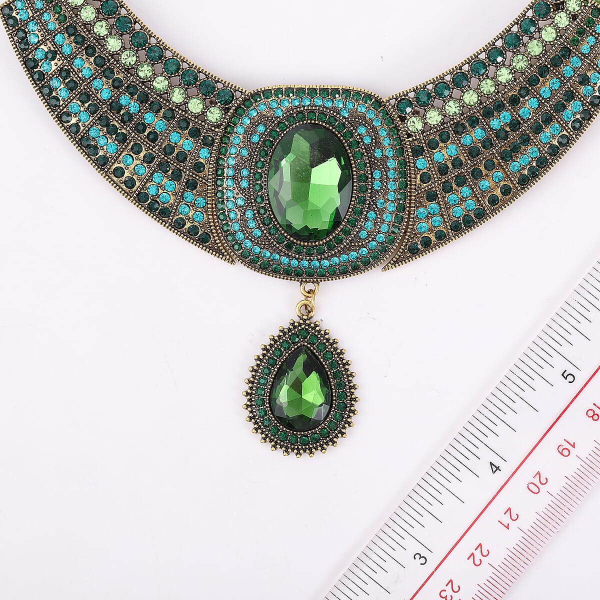 Simulated Green Magic Emerald Multi Strand Necklace in Goldtone| Multi Color Crystal Necklace For Women|Crystal Jewelry For Women (20.5 Inches) image number 5