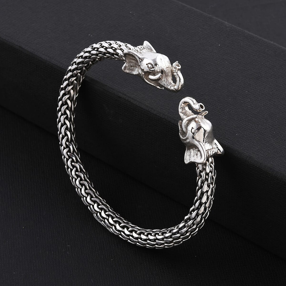 BALI LEGACY Sterling Silver Elephant Tulang Naga Cuff Bracelet (7.25 In) (54 g) image number 1