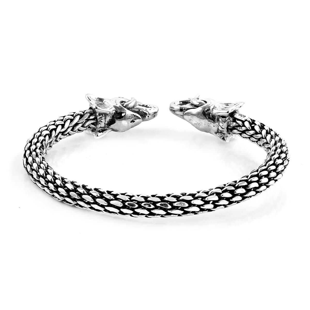 BALI LEGACY Sterling Silver Elephant Tulang Naga Cuff Bracelet (7.25 In) (54 g) image number 4