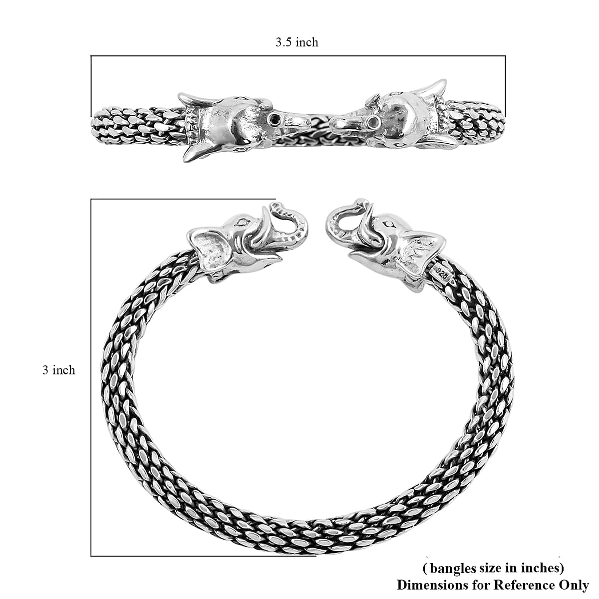 BALI LEGACY Sterling Silver Elephant Tulang Naga Cuff Bracelet (7.25 In) (54 g) image number 5