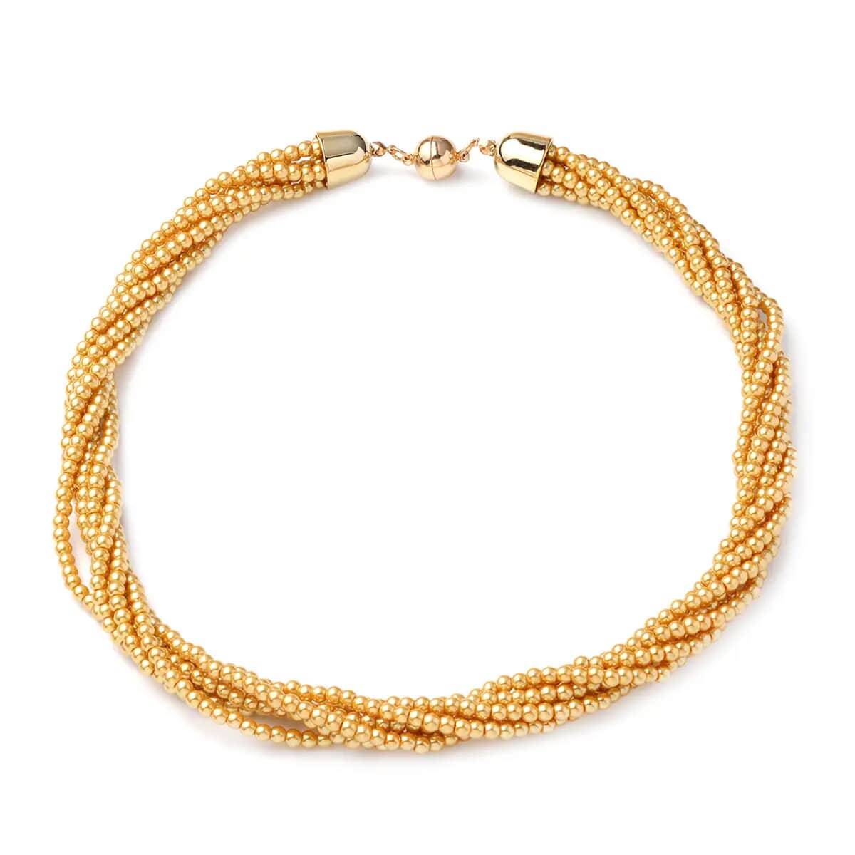 Simulated Golden Pearl Multi Row Twisted Necklace in Goldtone 23 Inches image number 0