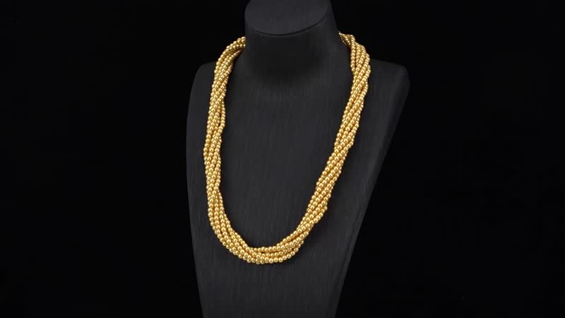 Simulated Golden Pearl Multi Row Twisted Necklace in Goldtone 23 Inches