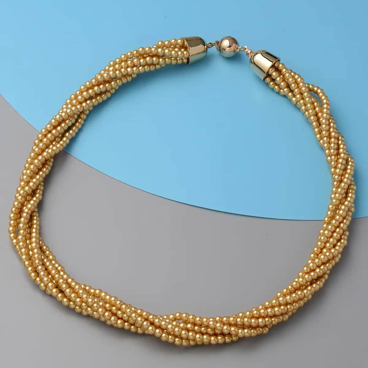 Simulated Golden Pearl Multi Row Twisted Necklace in Goldtone 23 Inches image number 1