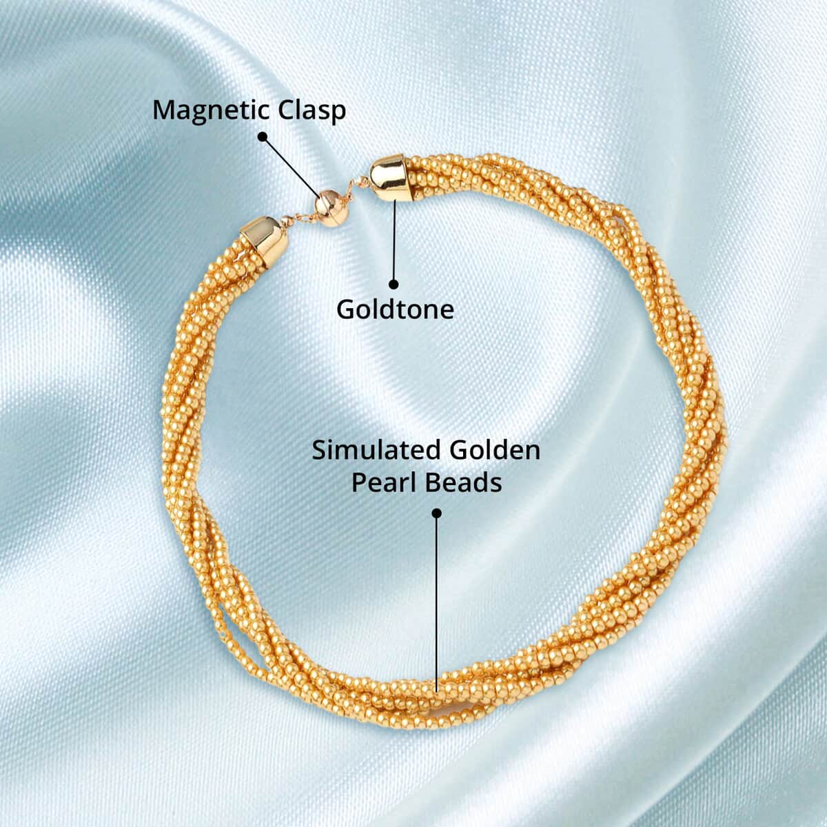 Simulated Golden Pearl Multi Row Twisted Necklace in Goldtone 23 Inches image number 4