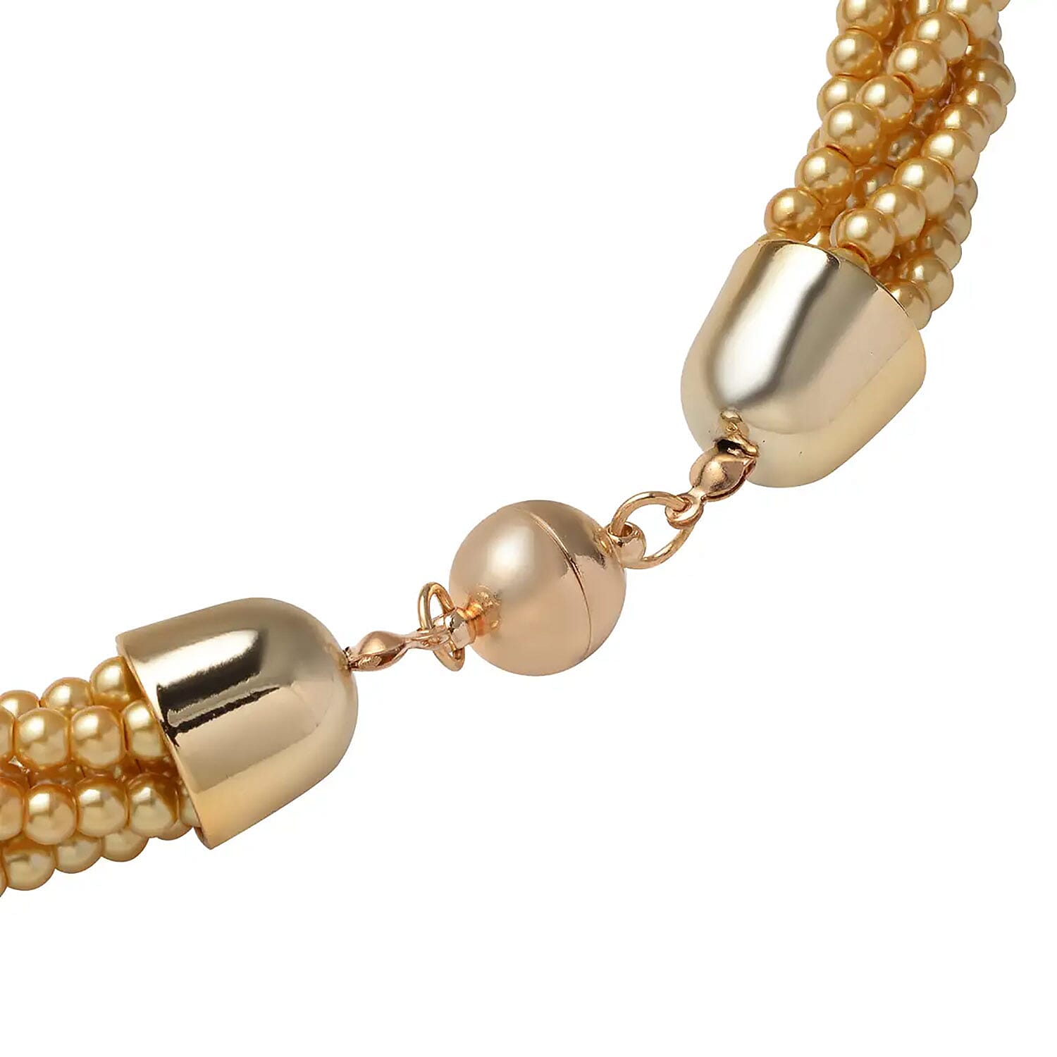 Simulated Golden Pearl Multi Row Twisted Necklace in Goldtone 23 Inches