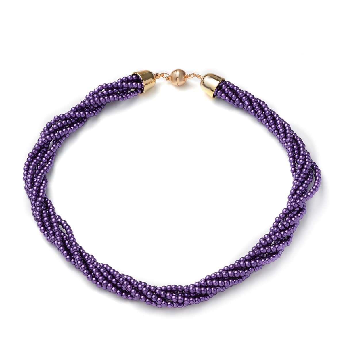 Simulated Purple Pearl Multi Row Twisted Necklace 23 Inches in Goldtone image number 0