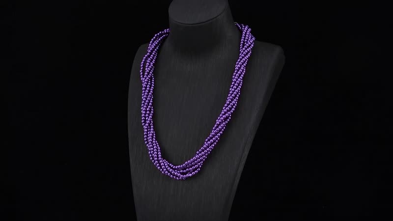 Simulated Purple Pearl Multi Row Twisted Necklace in Goldtone 23 Inches
