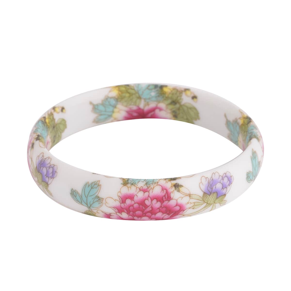 Purple Ceramic Bangle Bracelet, Peony Pattern Bangles, Flower Bangles, Floral Jewelry For Women (8.50 In) image number 0