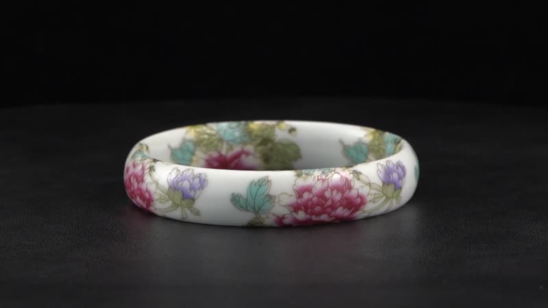 Ceramic Bird and Flower Pattern Bangle Bracelet (8.25 In)