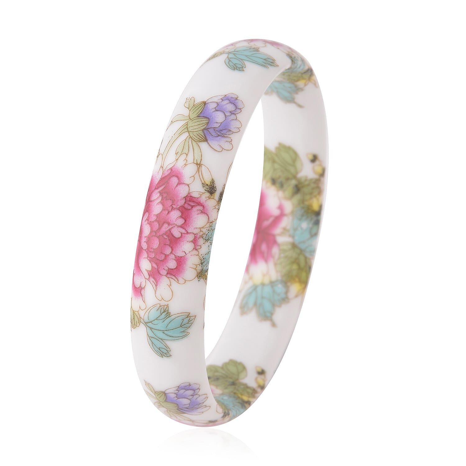 Purple Ceramic Bangle Bracelet, Peony Pattern Bangles, Flower Bangles, Floral Jewelry For Women (8.50 In)