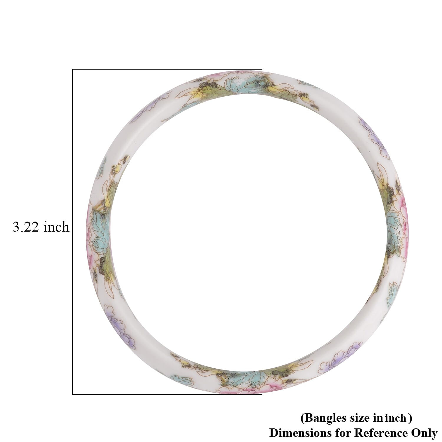 Purple Ceramic Bangle Bracelet, Peony Pattern Bangles, Flower Bangles, Floral Jewelry For Women (8.50 In)