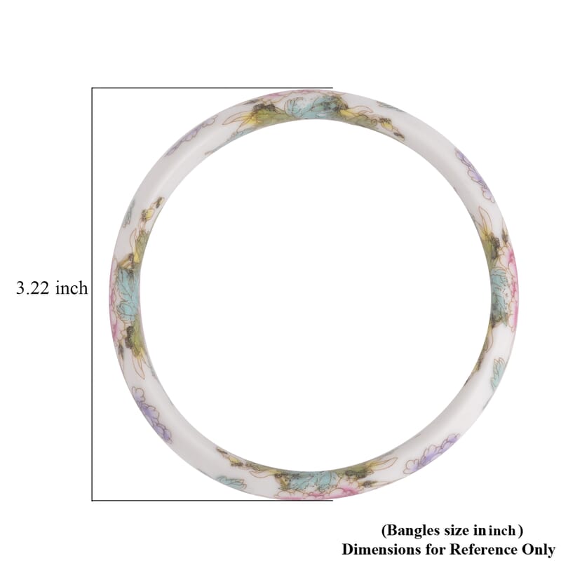 Purple Ceramic Bangle Bracelet, Peony Pattern Bangles, Flower Bangles, Floral Jewelry For Women (8.50 In)