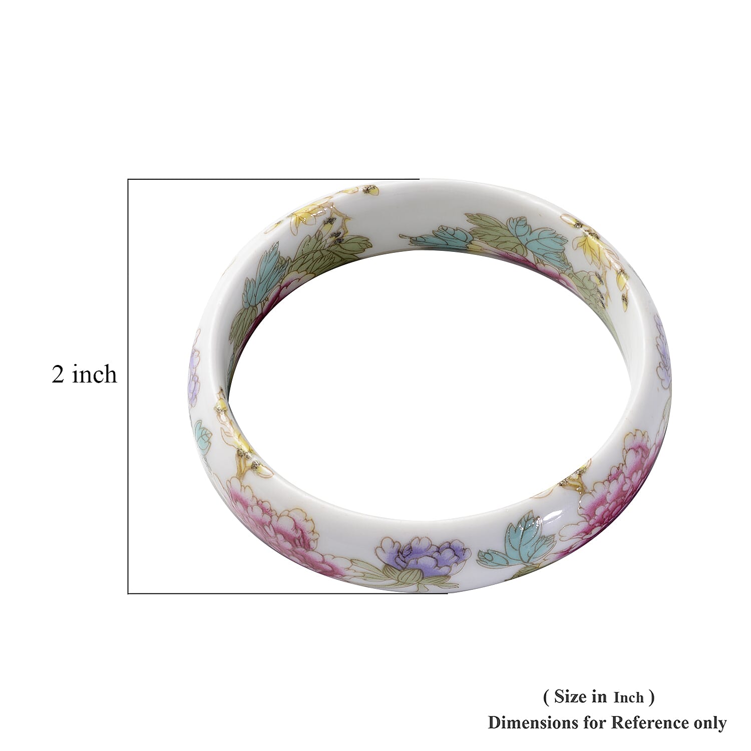 Purple Ceramic Bangle Bracelet, Peony Pattern Bangles, Flower Bangles, Floral Jewelry For Women (8.50 In)