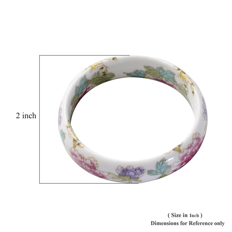 Purple Ceramic Bangle Bracelet, Peony Pattern Bangles, Flower Bangles, Floral Jewelry For Women (8.50 In)