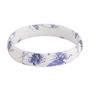 Blue Ceramic Butterfly Pattern Bangle Bracelet (8.50 In)