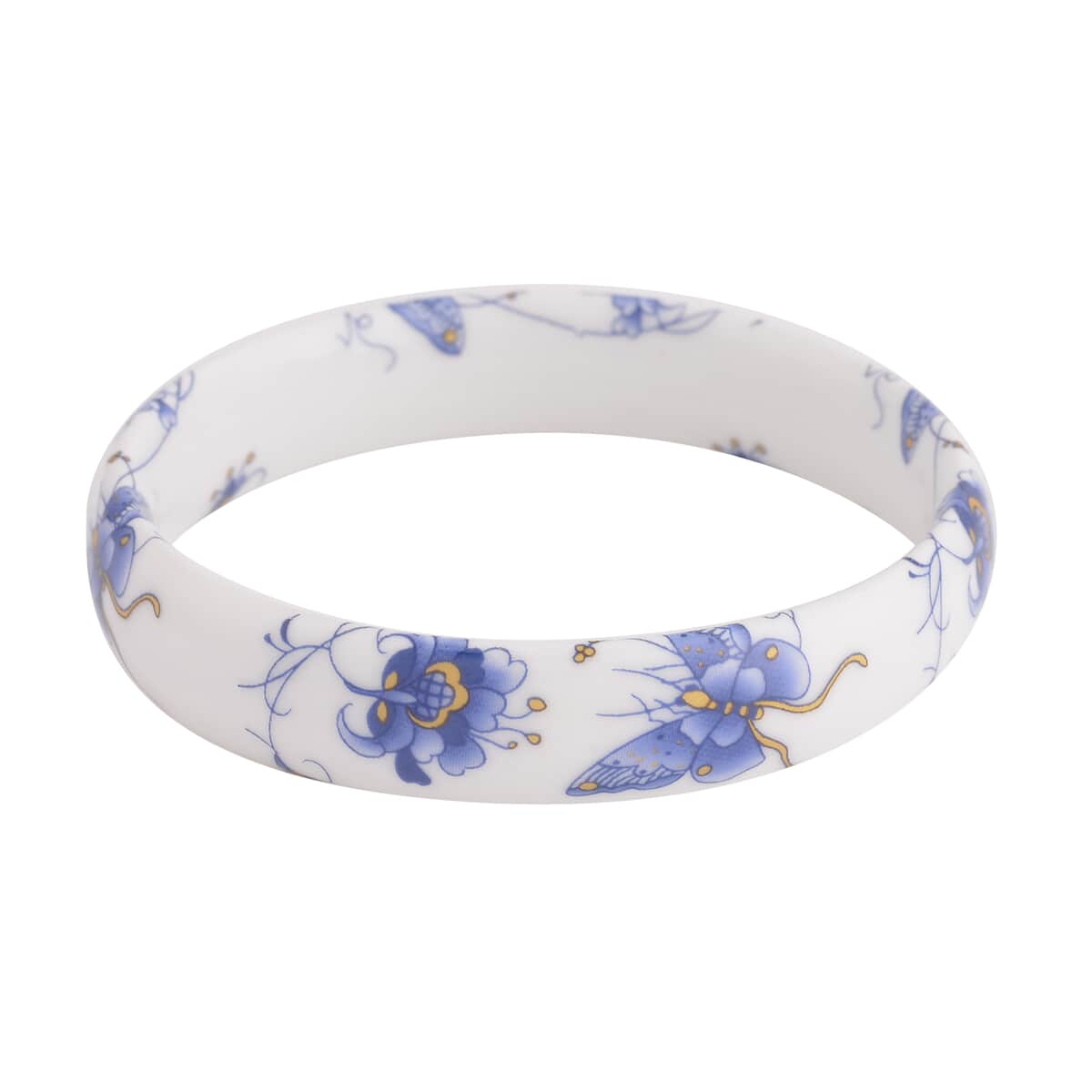 Blue Ceramic Butterfly Pattern Bangle Bracelet (8.50 In) image number 0
