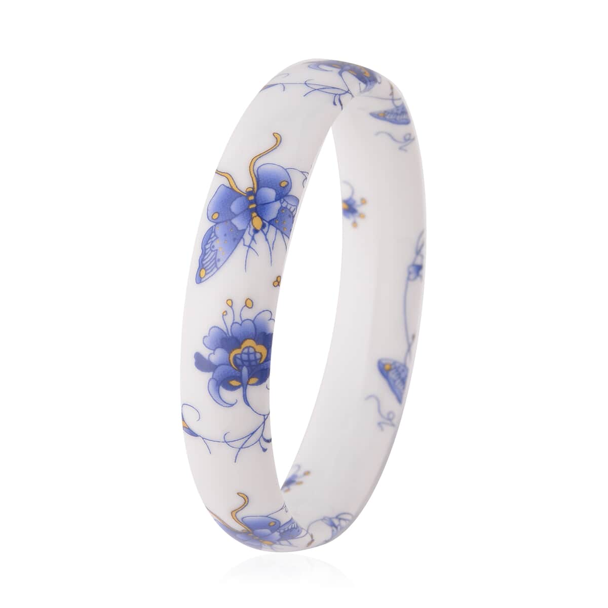 Blue Ceramic Butterfly Pattern Bangle Bracelet (8.50 In) image number 2