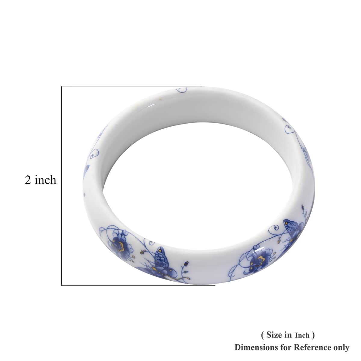 Blue Ceramic Butterfly Pattern Bangle Bracelet (8.50 In) image number 4