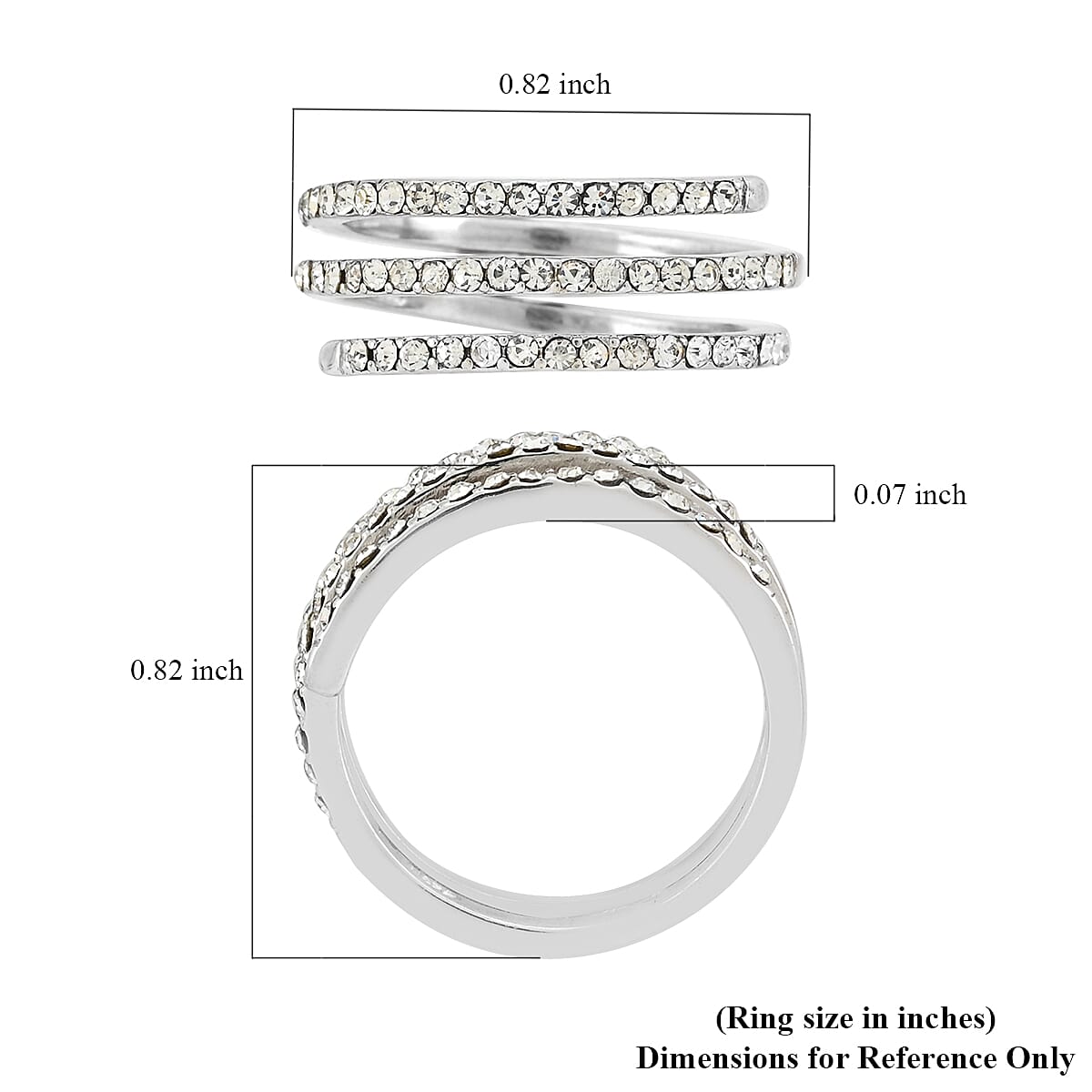 Simulated Diamond Spiral 3 Row Band Ring in Rhodium Over Sterling Silver (Size 7.5) image number 3