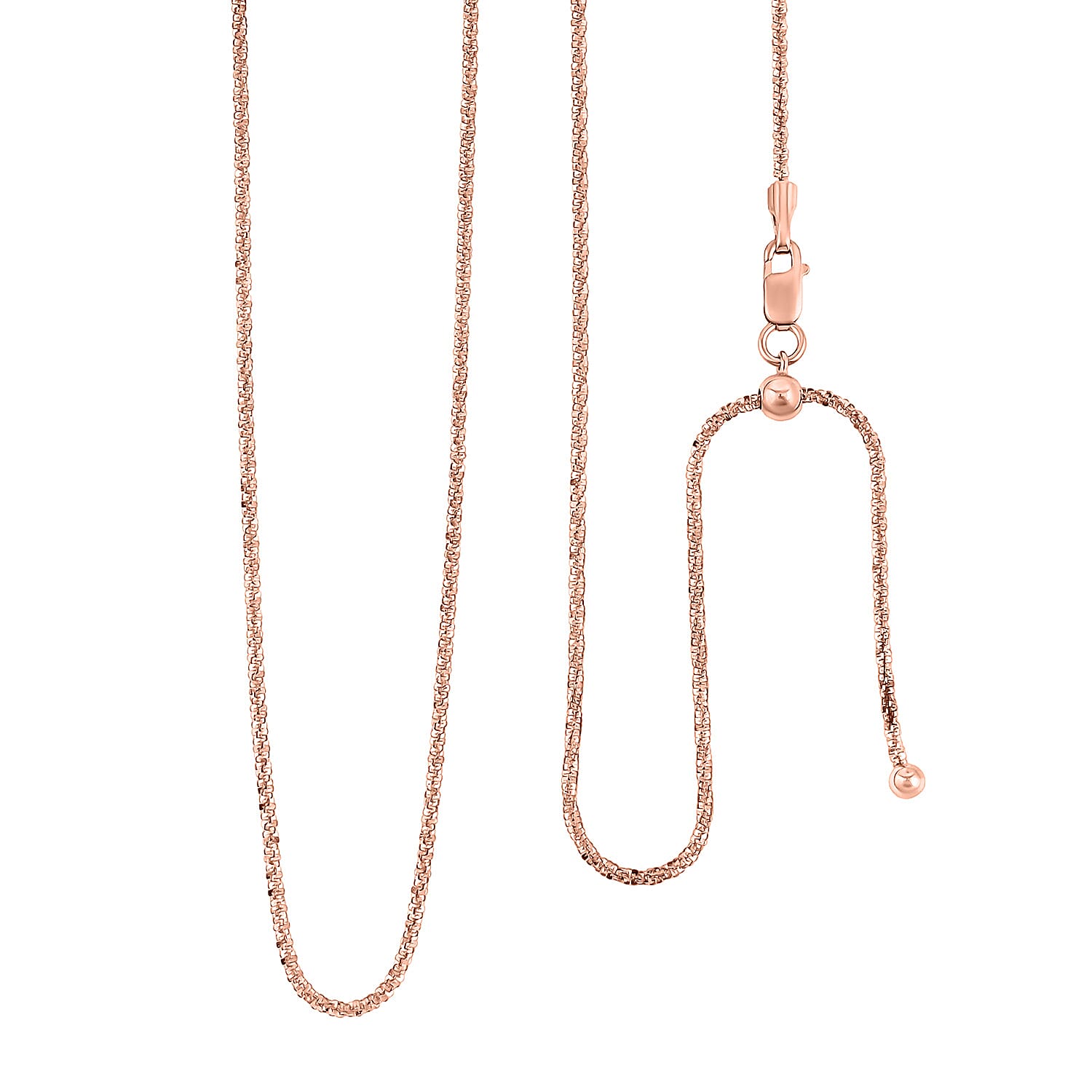 Singapore Adjustable Chain 24 Inches in 14K Rose Gold  Over Sterling Silver 3.80 Grams