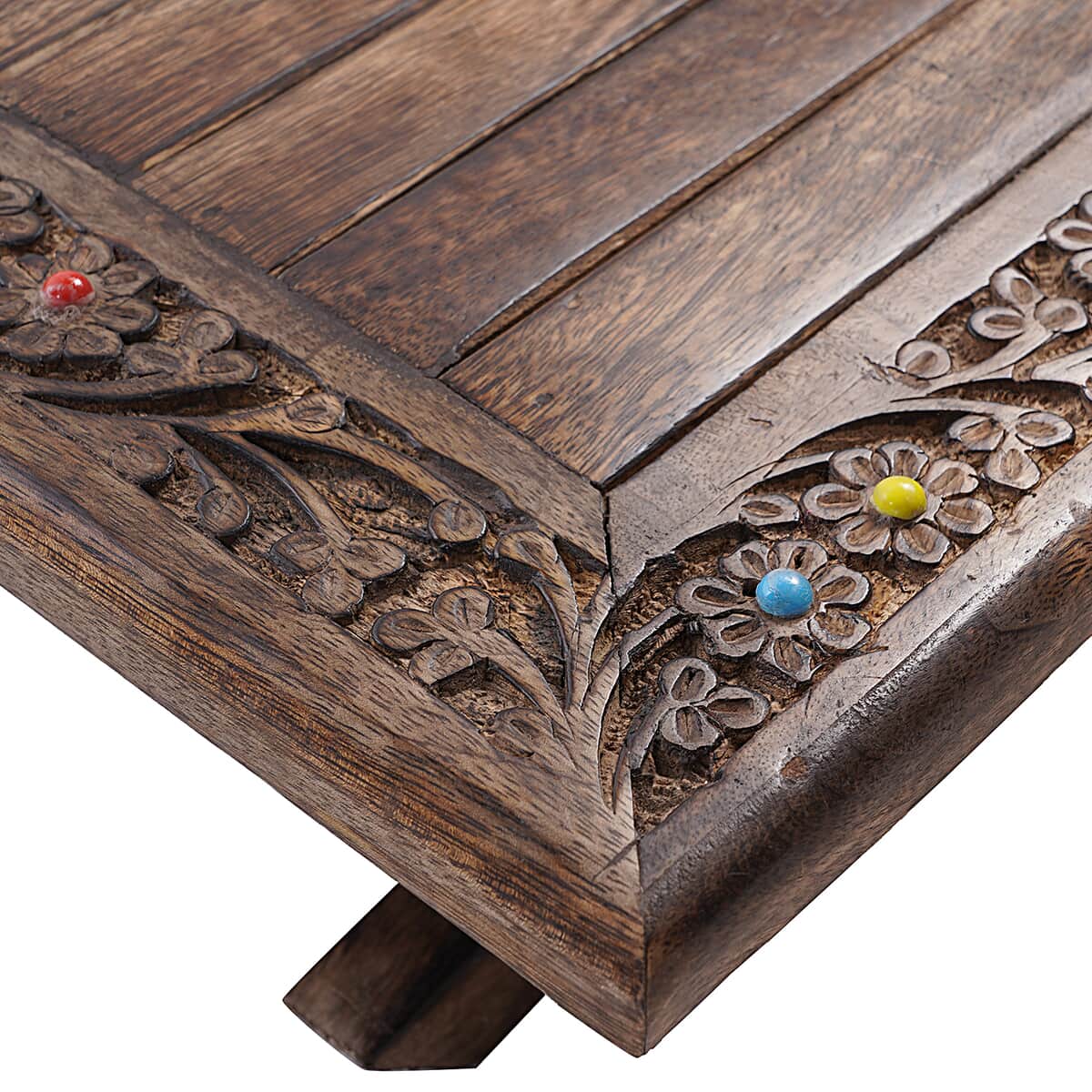 NAKKASHI Natural Finished Foldable Wooden Hand Carved Table image number 6