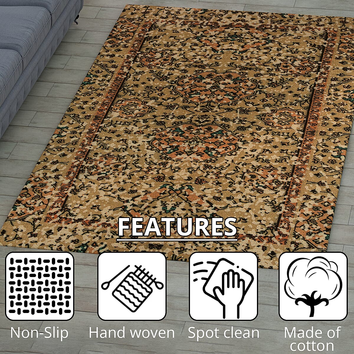 Multi Color Screen Printed Cotton Rugs image number 1