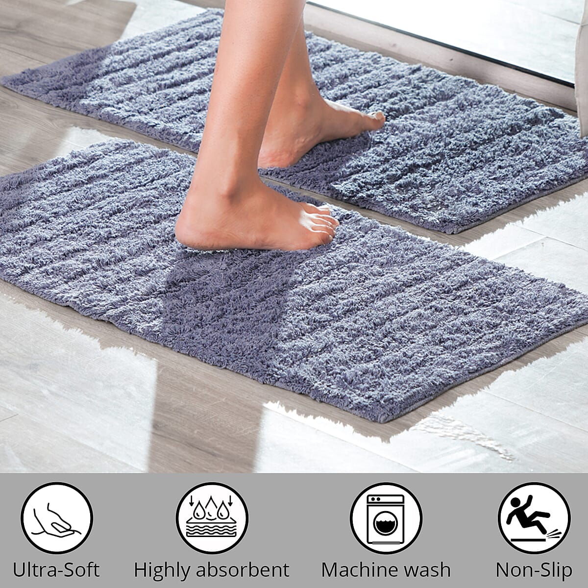 Set of 2 Gray Bath Mat with Latex Backing image number 3