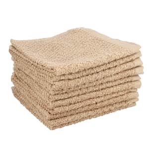 Set of 10 Beige Ring Spun Carded Solid Dobby Face Towels