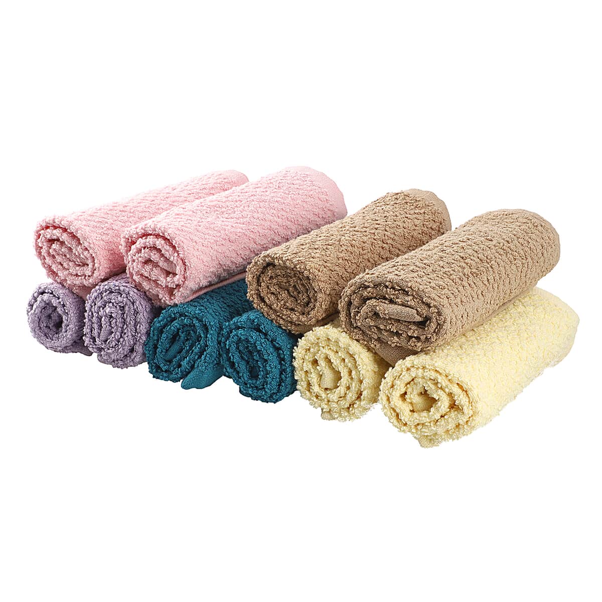 Set of 10 Multi Color Ring Spun Carded Solid Dobby Face Towels image number 4