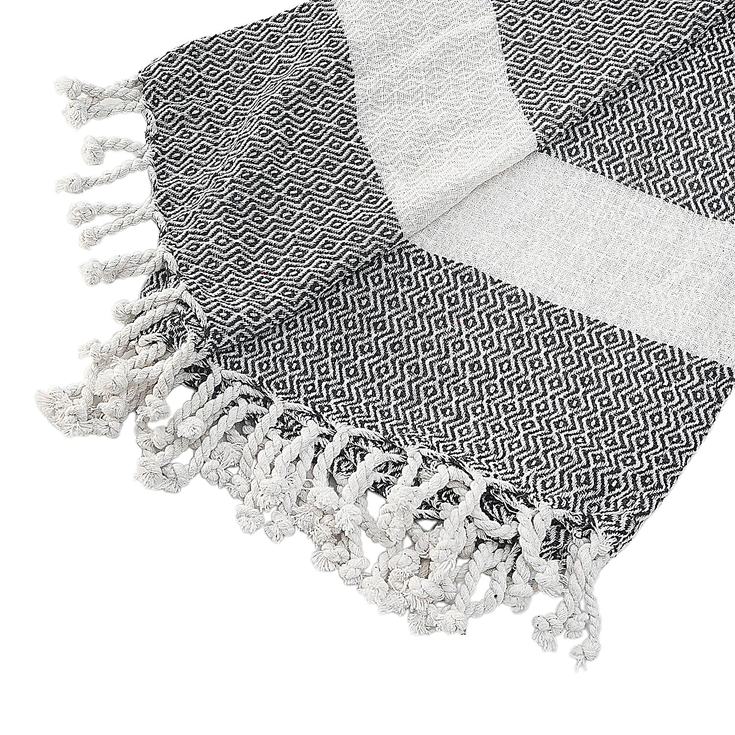 Black Zig Zag Pattern Cotton Woven Throw Blanket