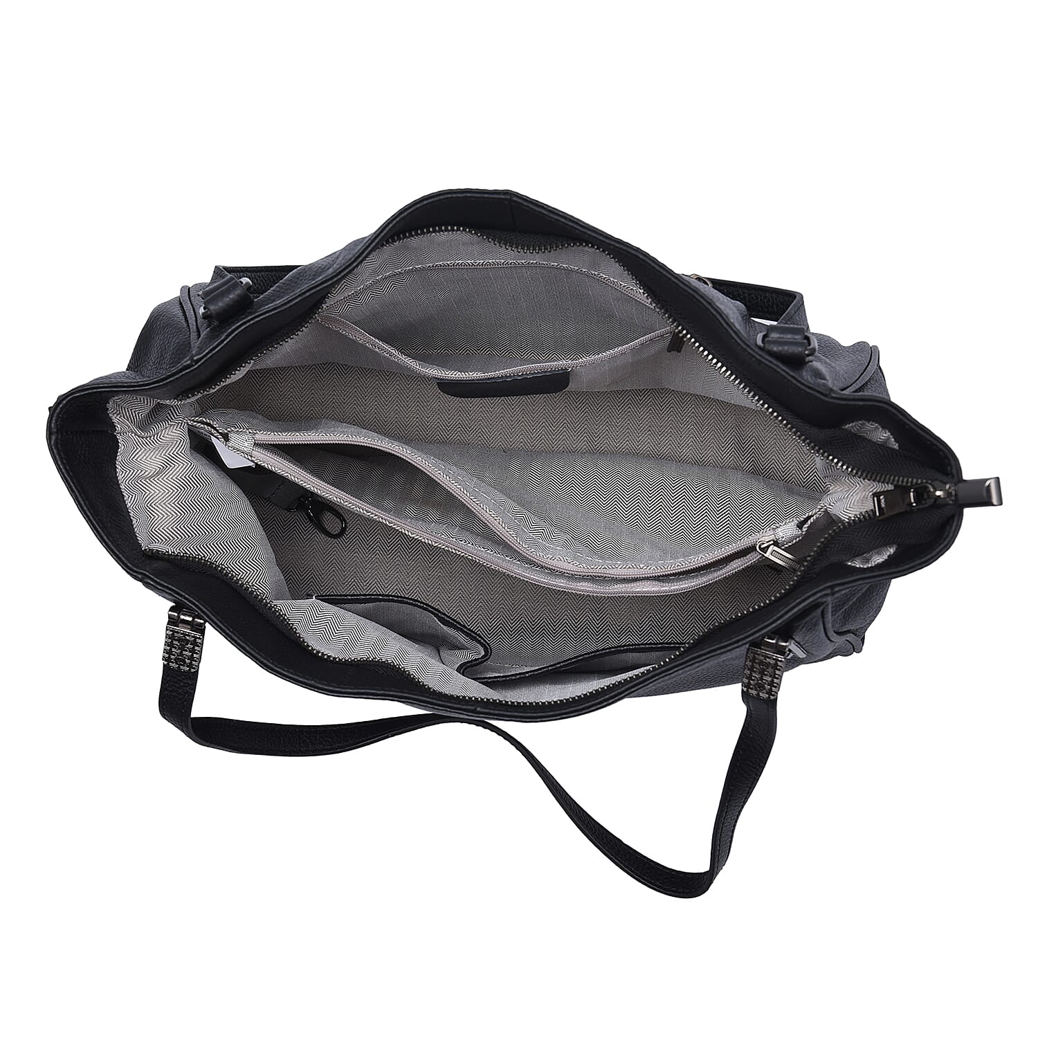 Black Genuine Leather Tote Bag with Handle and Shoulder Straps