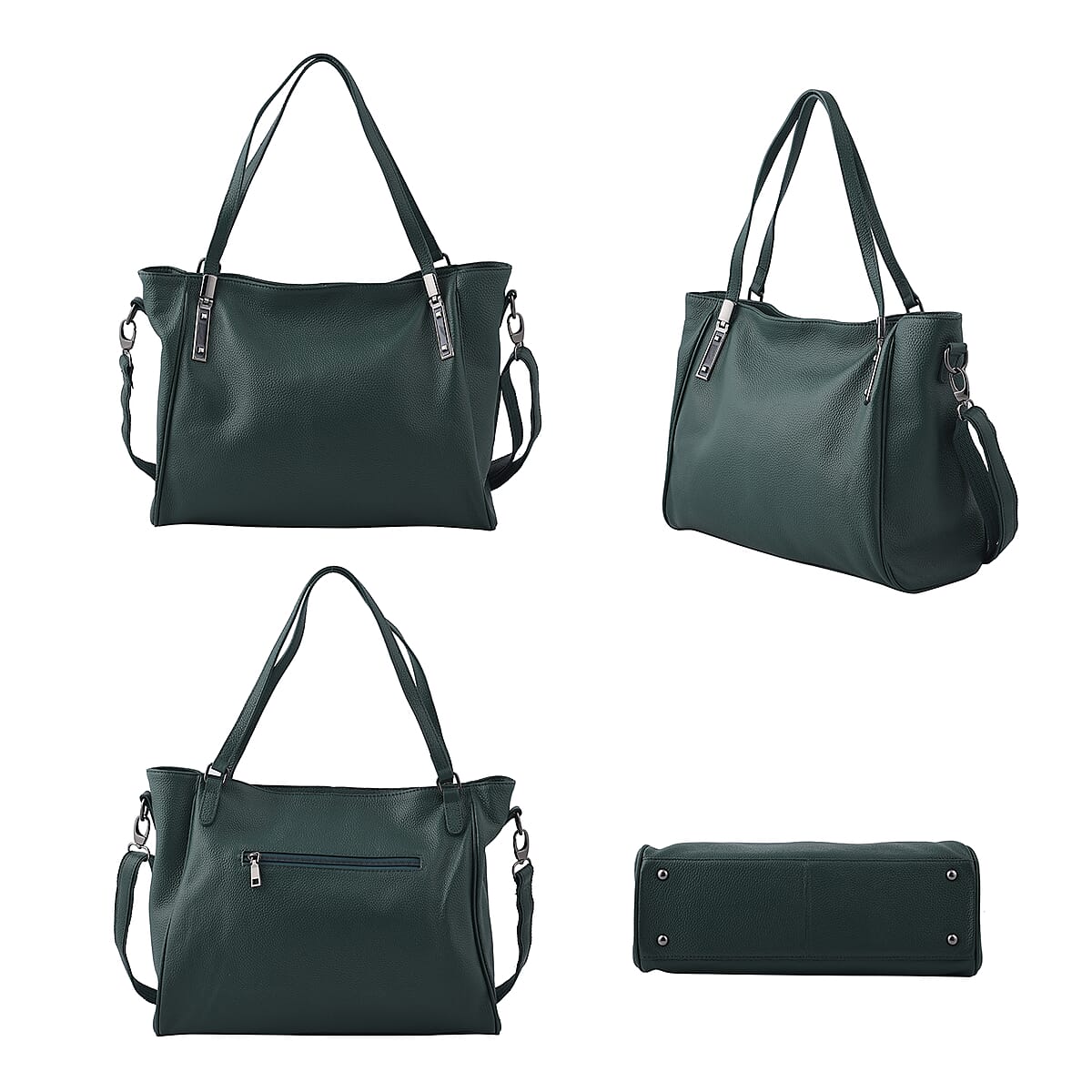 Green Genuine Leather Tote Bag with Handle and Shoulder Straps image number 3