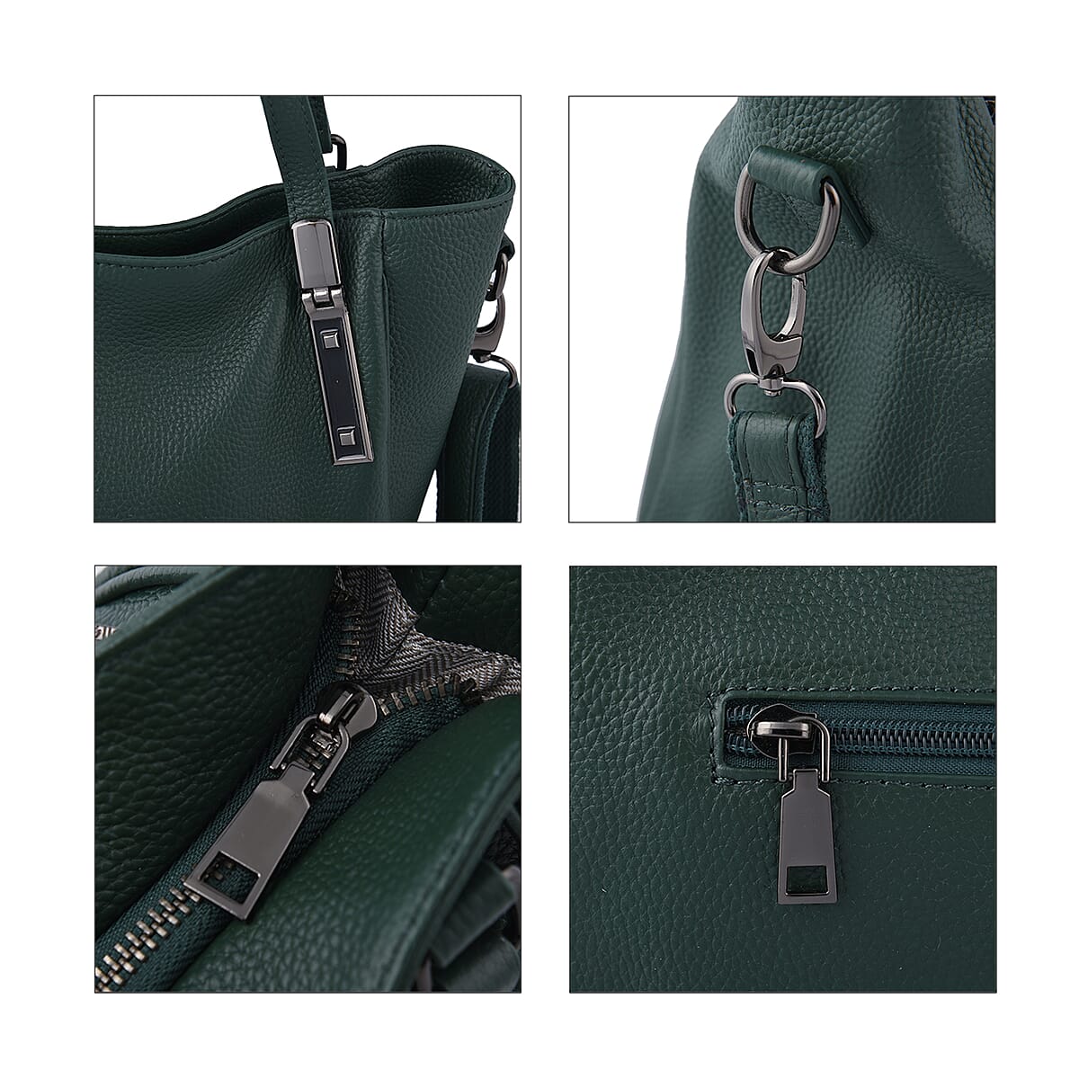 Green Genuine Leather Tote Bag with Handle and Shoulder Straps image number 4