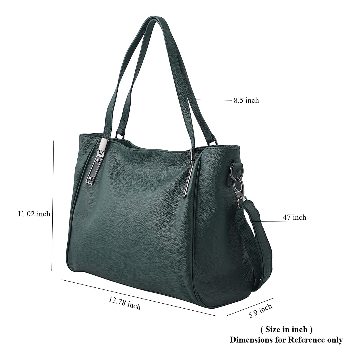 Green Genuine Leather Tote Bag with Handle and Shoulder Straps image number 6