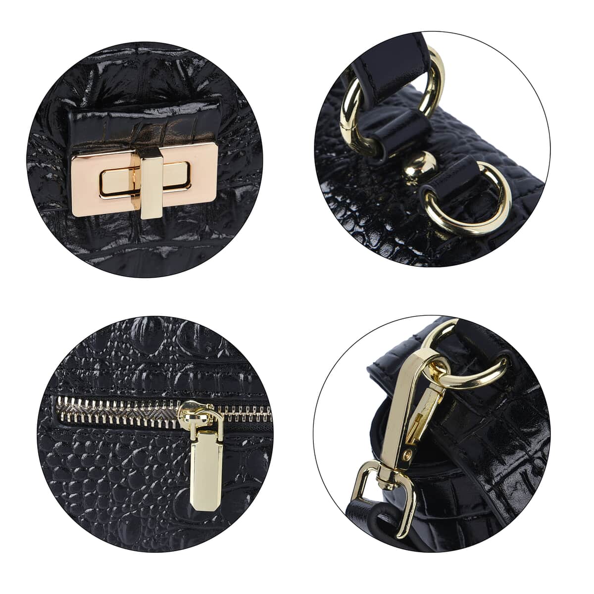 Black Embossed Crocodile Pattern Adjustable and Removable Shoulder Strap Genuine Leather Tote Bag with Handle Drop image number 5