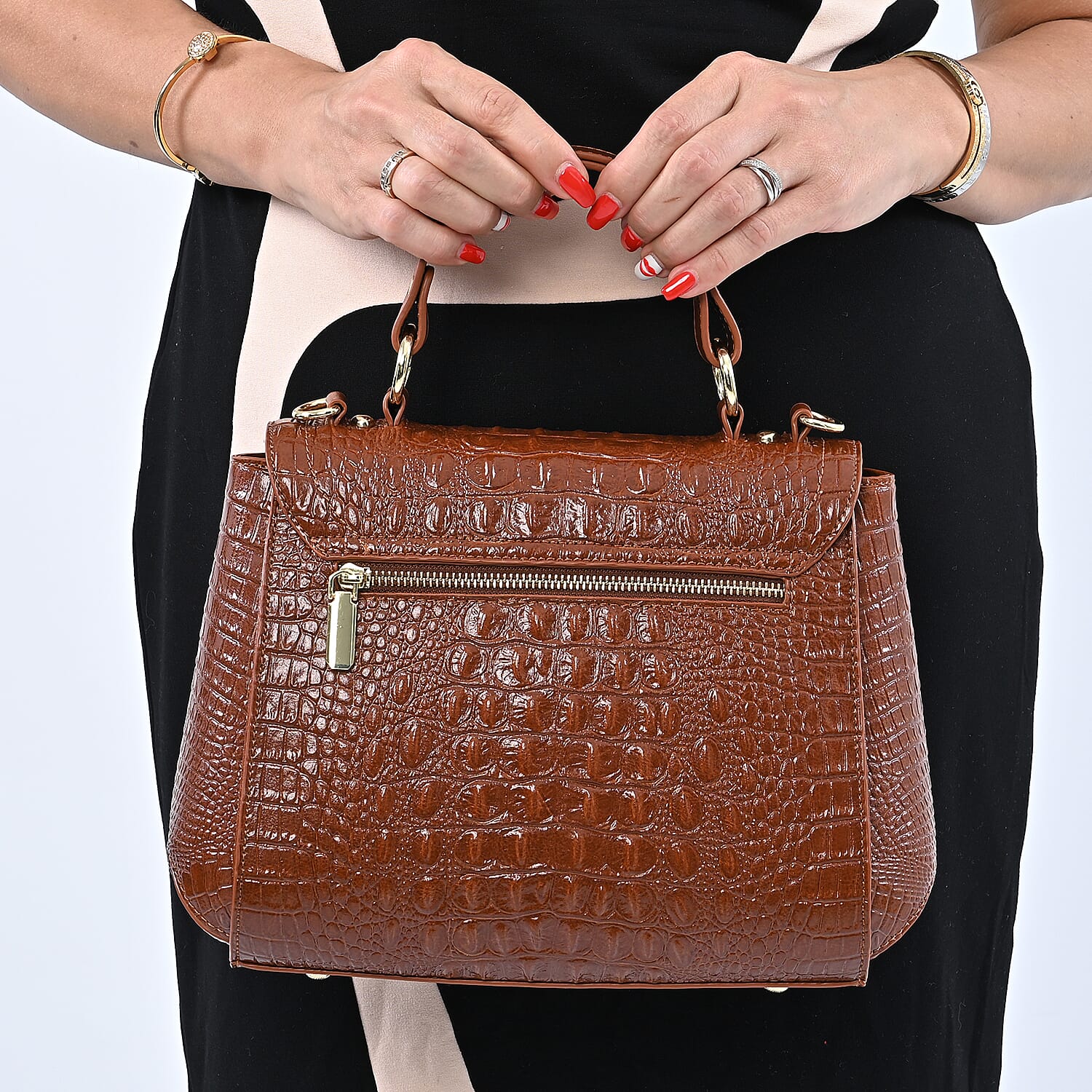 COURONNE●ティベリートート17 Brown Buy Brown Embossed Crocodile Pattern Adjustable and