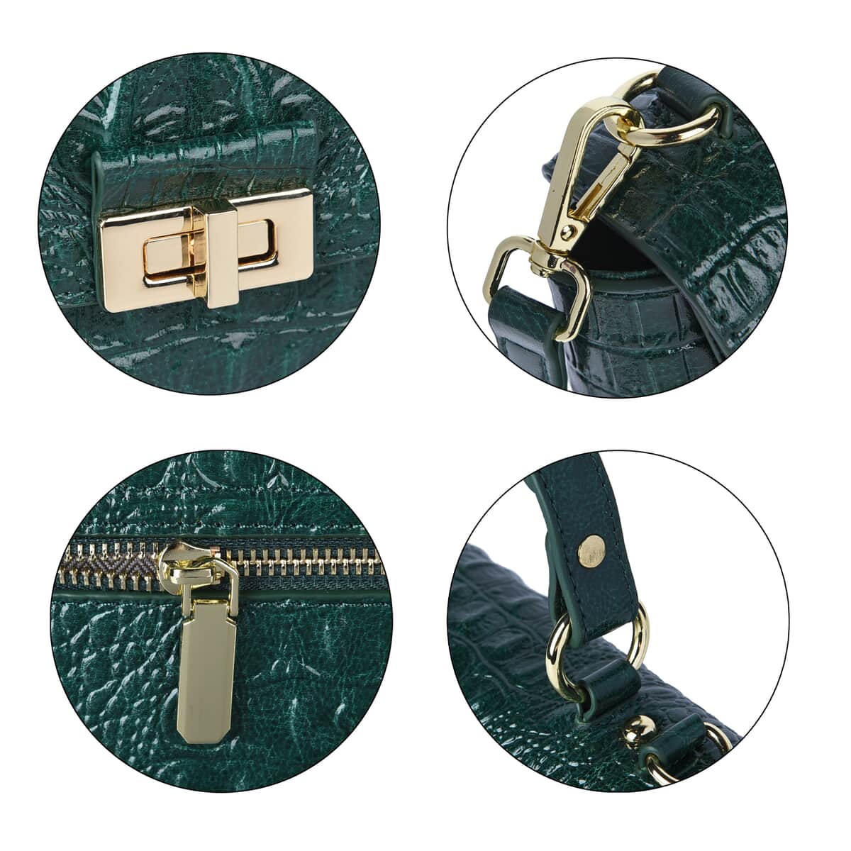 Green Embossed Crocodile Pattern Adjustable and Removable Shoulder Strap Genuine Leather Tote Bag with Handle Drop image number 5