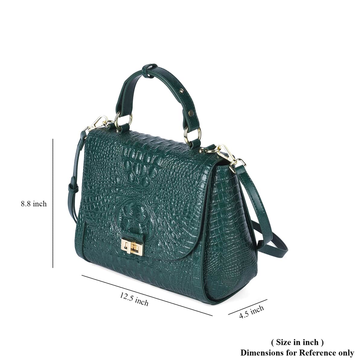 Green Embossed Crocodile Pattern Adjustable and Removable Shoulder Strap Genuine Leather Tote Bag with Handle Drop image number 6